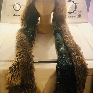iHeartRaves galaxy animal rave hood  Furry Brown blue & green w/ pocket